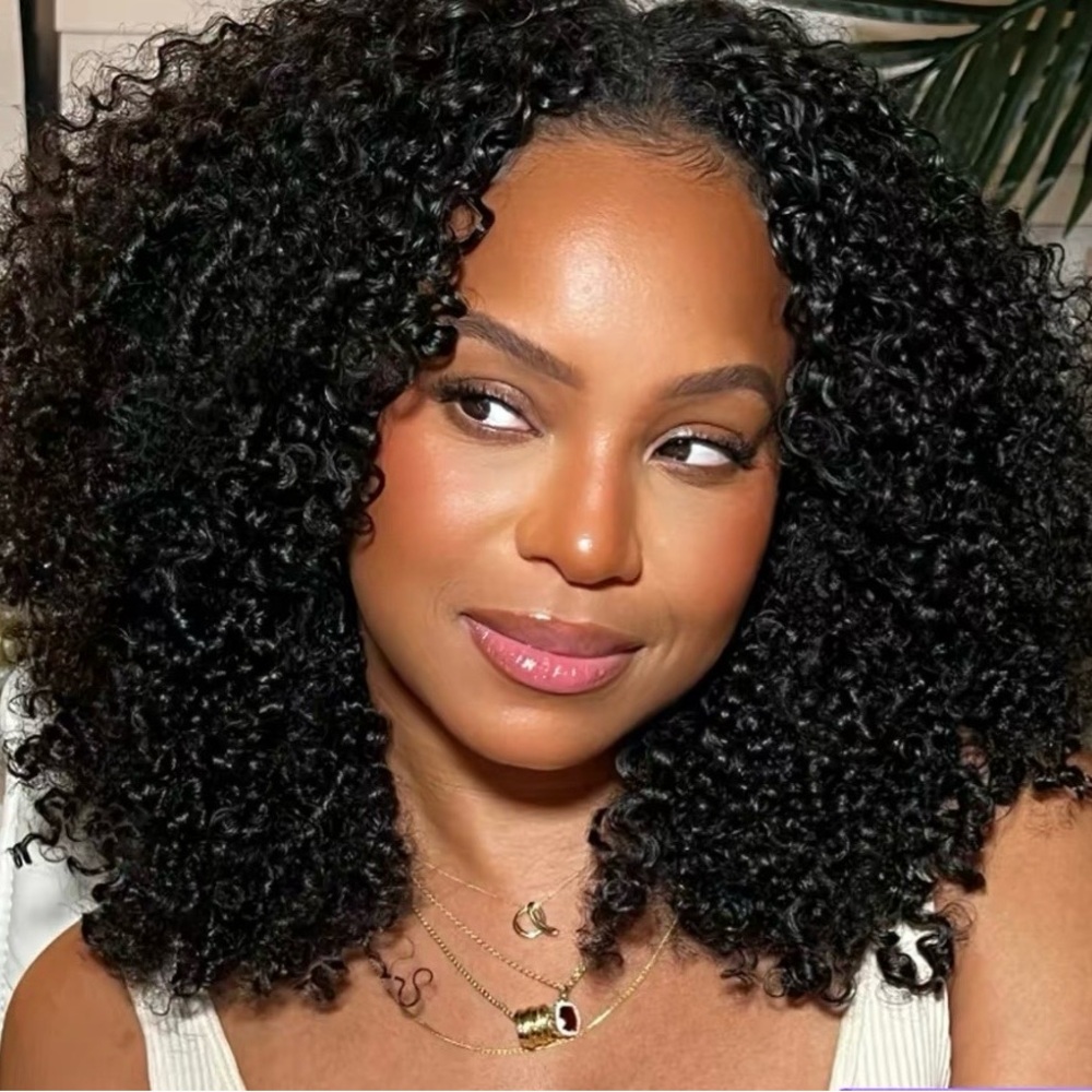 OQ Luxurious Kinky Curly Black V Part Wig 16 inches